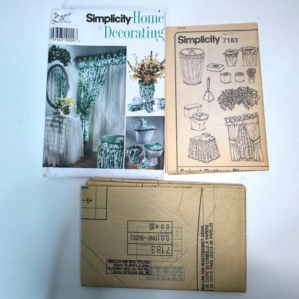 Simplicity 7183 Uncut Sewing Pattern Bathroom Decor Shower Curtain Sink Skirt